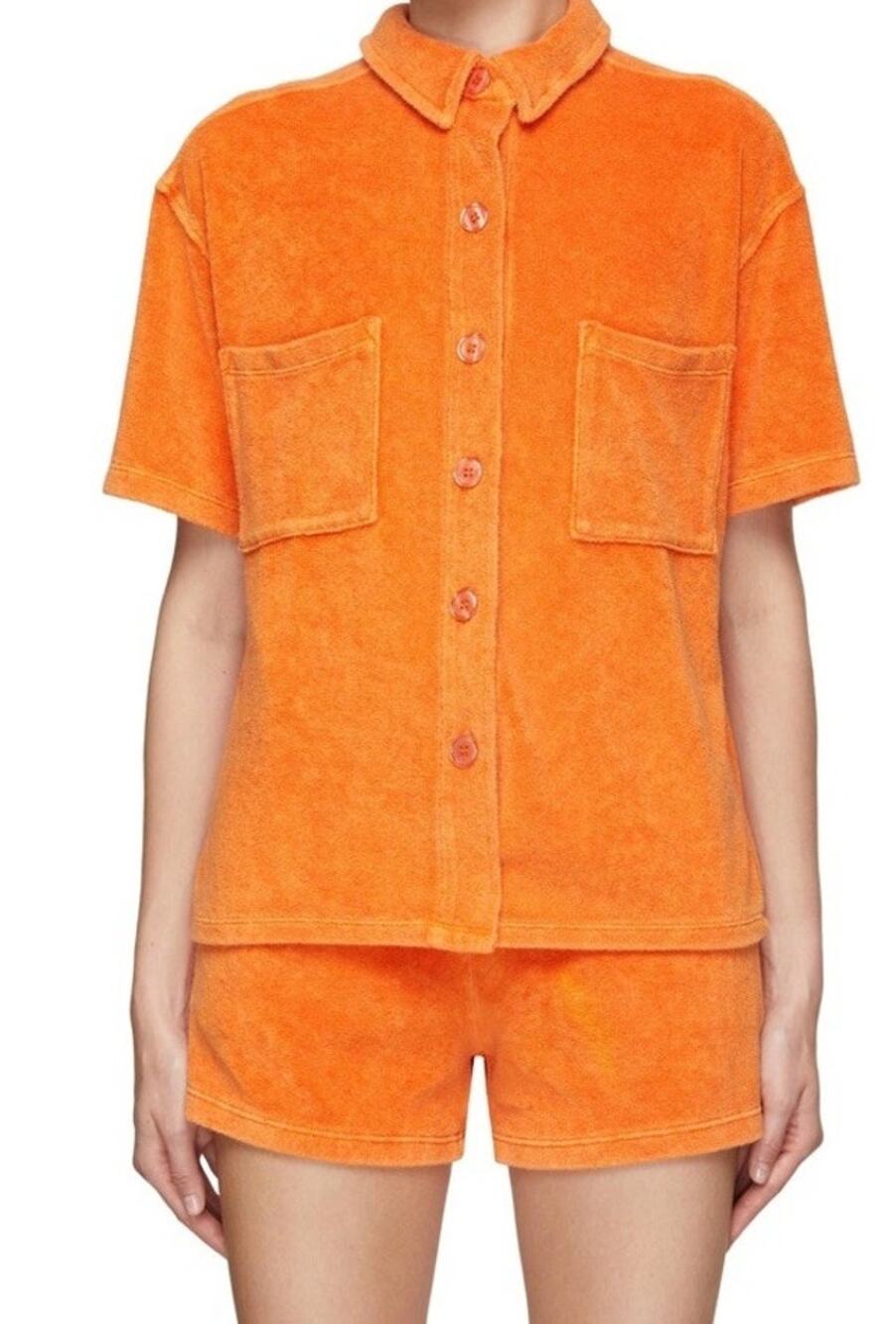 Terry Cloth Electric Rose Orange Piper Beach Resort Short Sleeve Athleisure Sz S